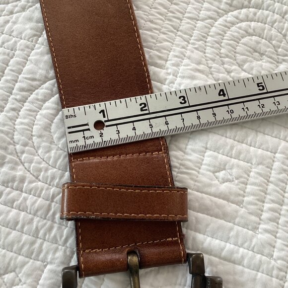 Handcrafted Brown Leather Belt With Unique Crossed Metal Hook Buckle Size 30 - Picture 13 of 14